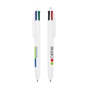 Bic (r) 4-color (tm) - Ballpoint Pen With Medium Point, White Barrel And Cap Color, And Four Ink Colors