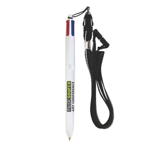 Bic (r) 4-color (tm) - Ballpoint Pen With Medium Point, Four Ink Colors And Attached Black Lanyard