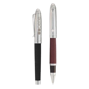 Bic (r) - Two Piece Roller Ball Pen With Leather Barrel And Polished Chrome Plated Trim