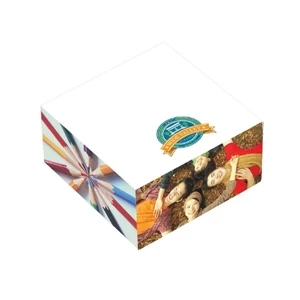 3" X 3" X 1 1/2" - Adhesive Notepad Cube With 5 Large Imprint Areas. Made In The Usa