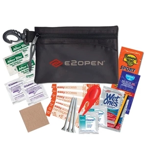 Golf Kit With A Divot Tool, Golf Tees, And A Hook For Attaching To A Golf Bag