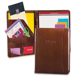 Atlantis - Brown - Leather Padfolio Features Pop Up Self Adhering Note Holder And Exterior Pocket