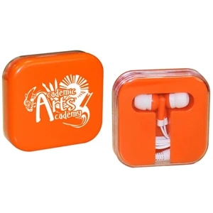 Digital Full Color Process - Plastic Stereo Earbuds With Rubber Tips In Acrylic Case