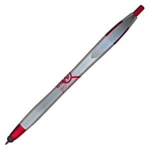 Kontour Stylus (tm) - 1 Color Imprint - Red - Silver - Retractable Ballpoint Pen Hidden Inside The Stylus