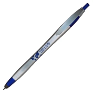 Kontour Stylus (tm) - 1 Color Imprint - Blue - Silver - Retractable Ballpoint Pen Hidden Inside The Stylus