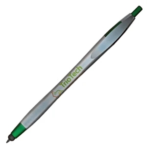 Kontour Stylus (tm) - 1 Color Imprint - Green - Silver - Retractable Ballpoint Pen Hidden Inside The Stylus