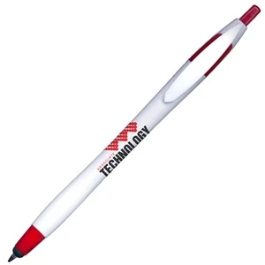 Kontour Stylus (tm) - 1 Color Imprint - Red - White - Retractable Ballpoint Pen Hidden Inside The Stylus