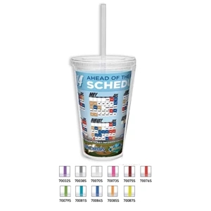 Double Walled Tumbler, 16 Oz., With Vivid Print, Prink Straw, Clear Lid