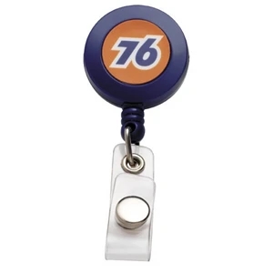 N-dome (tm) - Blue - Badge With A Standard Bulldog Clip And 32" Retractable Cord. 1 1/4" X 3 1/4"