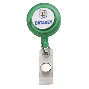 N-dome (tm) - Translucent Green - Badge With A Standard Bulldog Clip And 32" Retractable Cord. 1 1/4" X 3 1/4"