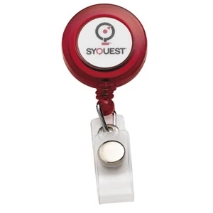 N-dome (tm) - Translucent Red - Badge With A Standard Bulldog Clip And 32" Retractable Cord. 1 1/4" X 3 1/4"