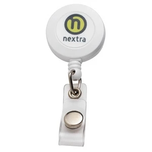 N-dome (tm) - White - Badge With A Standard Bulldog Clip And 32" Retractable Cord. 1 1/4" X 3 1/4"