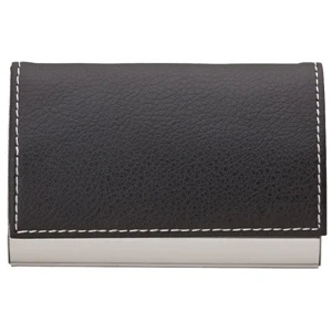 Textured Leatherette Black And Silver Finish Business Card Case With Contrast Stitch