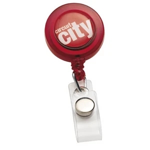N-dome(tm) - Translucent Red - Badge Holder With 32" Retractable Cord. Full Color N-dome (tm)1 3/4" X 3 1/4"