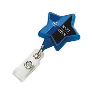 N-dome (tm) - Translucent Blue - Retractable Star Shaped Badge Holder With Bulldog Clip. 1 3/4" X 3 3/4"
