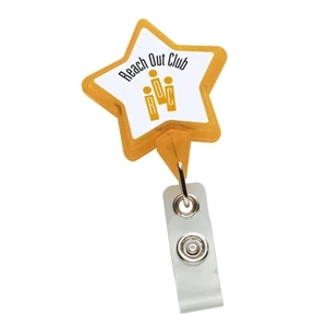 N-dome (tm) - Translucent Yellow - Retractable Star Shaped Badge Holder With Bulldog Clip. 1 3/4" X 3 3/4"