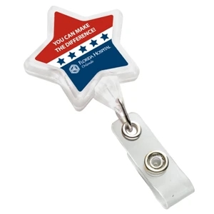 N-dome (tm) - White - Retractable Star Shaped Badge Holder With Bulldog Clip. 1 3/4" X 3 3/4"