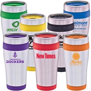 Gardena - Mug 16 Oz. Stainless And Plastic Travel Tumbler With Thumb Slide Lid
