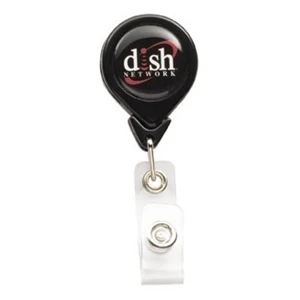 N-dome (tm) - Black - Tear Drop Shape Badge Holder With Bulldog Clip And Retracting Cord. 1 1/4" X 3 1/4"