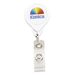 N-dome (tm) - White - Tear Drop Shape Badge Holder With Bulldog Clip And Retracting Cord. 1 1/4" X 3 1/4"