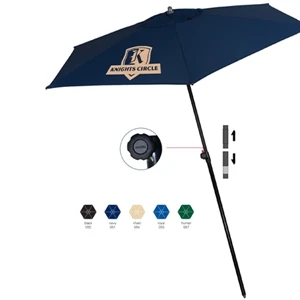 Tropical European Style Round Market Umbrella Features A 2 Piece Pole With Tilt