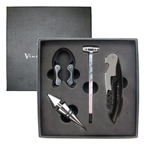 Wine Tasting Gift Set With Foil Cutter, Thermometer, Opener, And Stopper