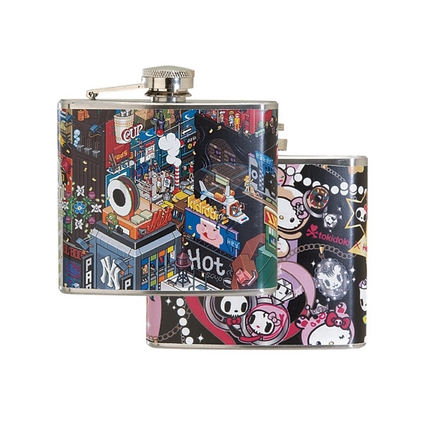 5 oz. Stainless Steel Hip Flask w/ Full Wrap 4 Color Process - 5 oz. Stainless Steel Hip Flask w/ Full Wrap 4 Color Process - Image 0 of 1