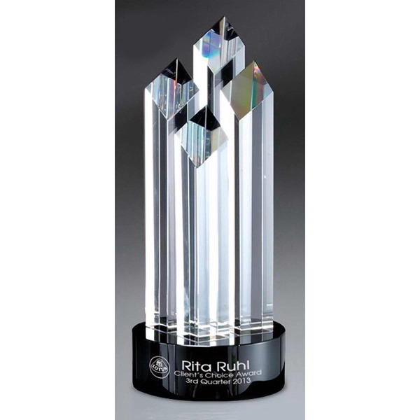 Optic Crystal Diamond Spires Award on Black Glass Base