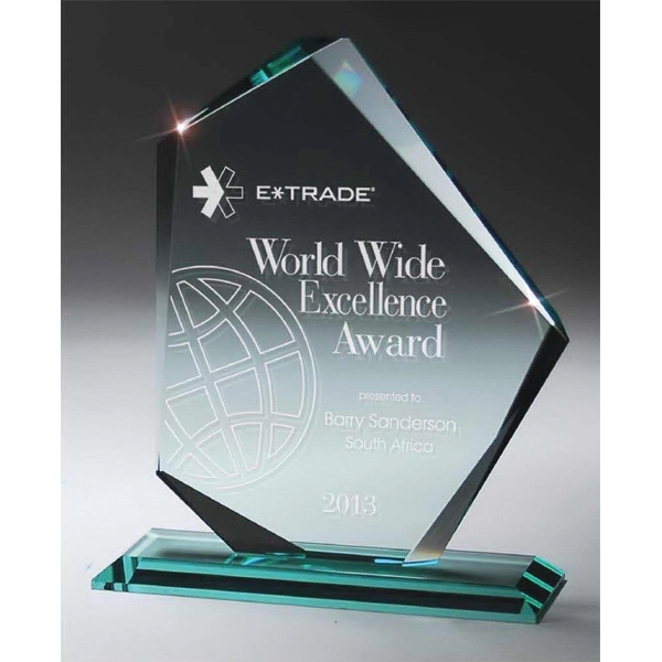 Jade Glass Slant Peak Award on Base - Small