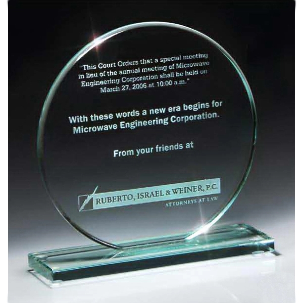 Jade Glass Circle Award on Base - Large
