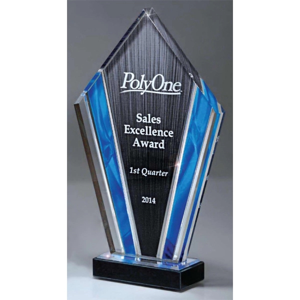 Sapphire Blue Accent Diamond Carve Deco Tower Award - Large