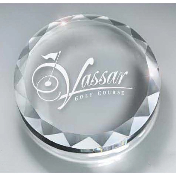 Faceted Optic Crystal Round Paperweight