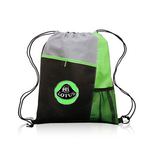 Mesh Pocket Drawstring Backpacks - Mesh Pocket Drawstring Backpacks - Image 1 of 9