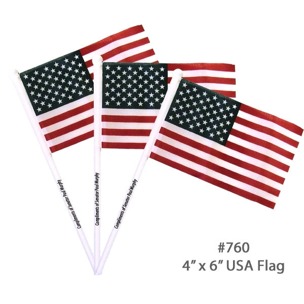 Popular USA-American Flag 4" x 6" With 12" Plastic Pole - Popular USA-American Flag 4" x 6" With 12" Plastic Pole - Image 0 of 1