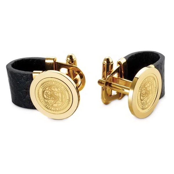 Leather and Gold Plated Cuff Cufflinks w/Presentation Box - Leather and Gold Plated Cuff Cufflinks w/Presentation Box - Image 0 of 0