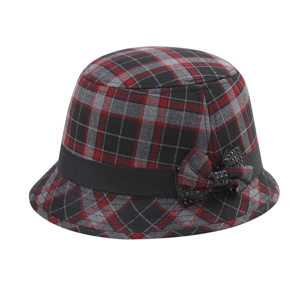 Infinity Selections Wool Plaid Cloche Hat w/ Bow Tie - Infinity Selections Wool Plaid Cloche Hat w/ Bow Tie - Image 1 of 1