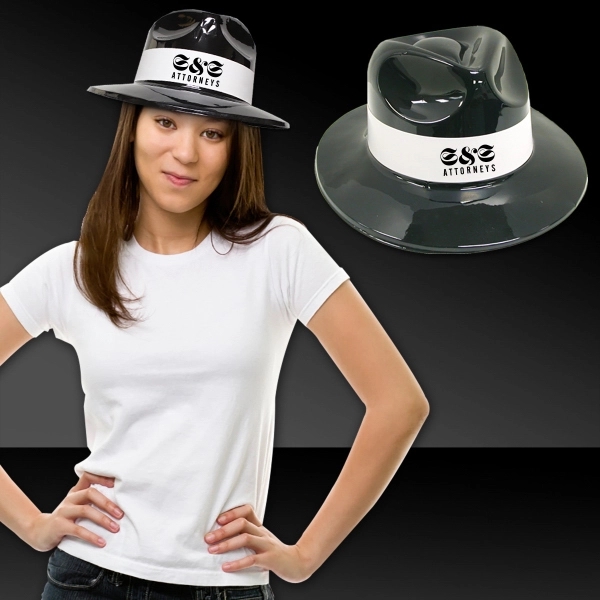 Black Plastic Fedora with White Band - Black Plastic Fedora with White Band - Image 0 of 0