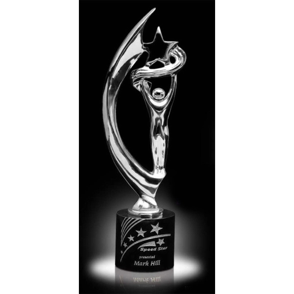 Chrome Sculpture Award on Black Stone Base - Triumph - Chrome Sculpture Award on Black Stone Base - Triumph - Image 0 of 1