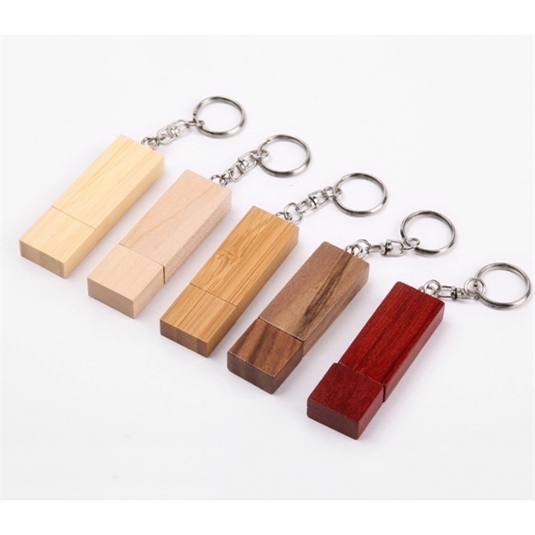 Wood USB Flash Drive with Keyring - Wood USB Flash Drive with Keyring - Image 1 of 8