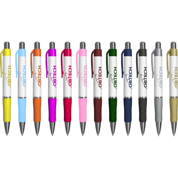 Promotional White Rigid Clic Pen with Colored Trim