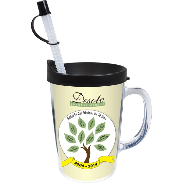 Thermal Double Wall Travel Mug / Lid & Handle - White Insert