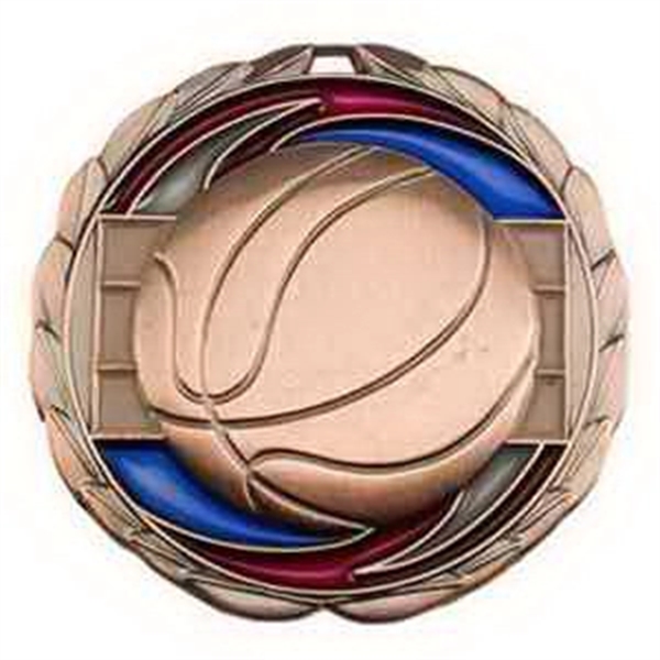 2 1/2" Basketball Color Epoxy Medal - 2 1/2" Basketball Color Epoxy Medal - Image 0 of 2