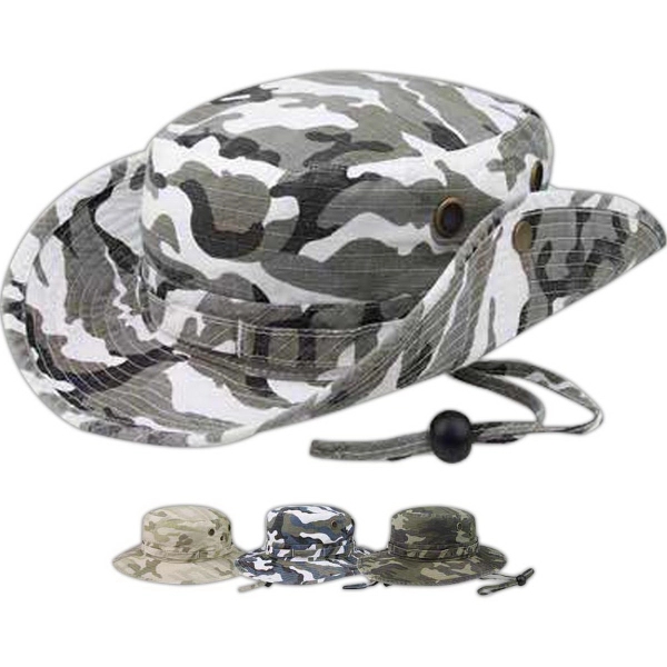 Washed Camouflage Hunting Hat w/ Self Fabric Chin Cord - Washed Camouflage Hunting Hat w/ Self Fabric Chin Cord - Image 0 of 4