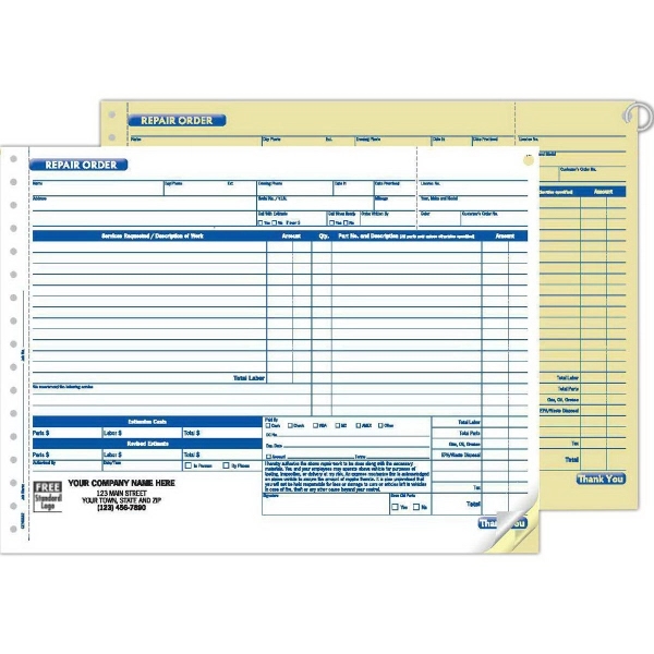 Repair Orders With Key Tag, Carbonless - Repair Orders With Key Tag, Carbonless - Image 1 of 1