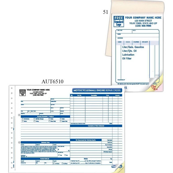 Motorcycle/Small Engine Repair Order, Carbonless - Motorcycle/Small Engine Repair Order, Carbonless - Image 1 of 1