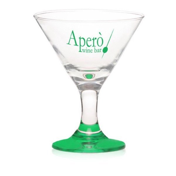 SET OF 2 LIBBEY MARTINI GLASSES WITH EMERALD GREEN CURVED STEMS HOLDS 8 OZS