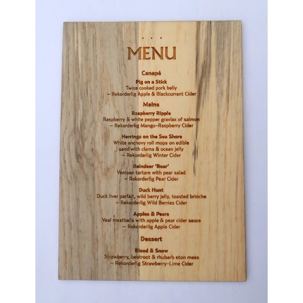 4" x 9" - Solid Hardwood Menus - Cocktail - 4" x 9" - Solid Hardwood Menus - Cocktail - Image 0 of 1