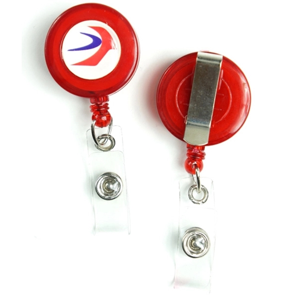 Custom Carabiner Badge Reel with Belt Clip- Red