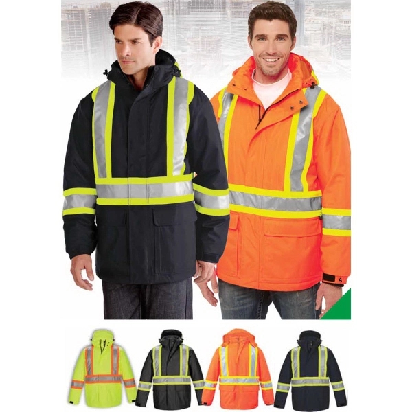 Men's Hi-Vis Insulated Polyester Canvas Parka Workwear - Men's Hi-Vis Insulated Polyester Canvas Parka Workwear - Image 0 of 10