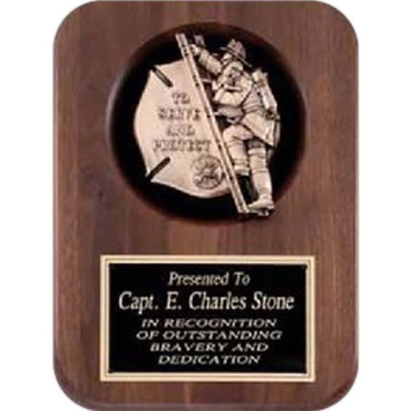 Genuine Walnut Plaque With Fireman Casting - Genuine Walnut Plaque With Fireman Casting - Image 0 of 0
